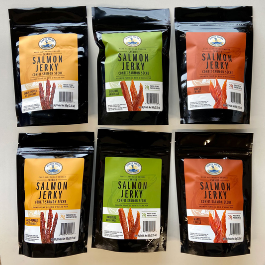 Variety 6 Pack Candied Salmon-Jerky: 2x Original, 2x Maple, 2x Garlic & Pepper